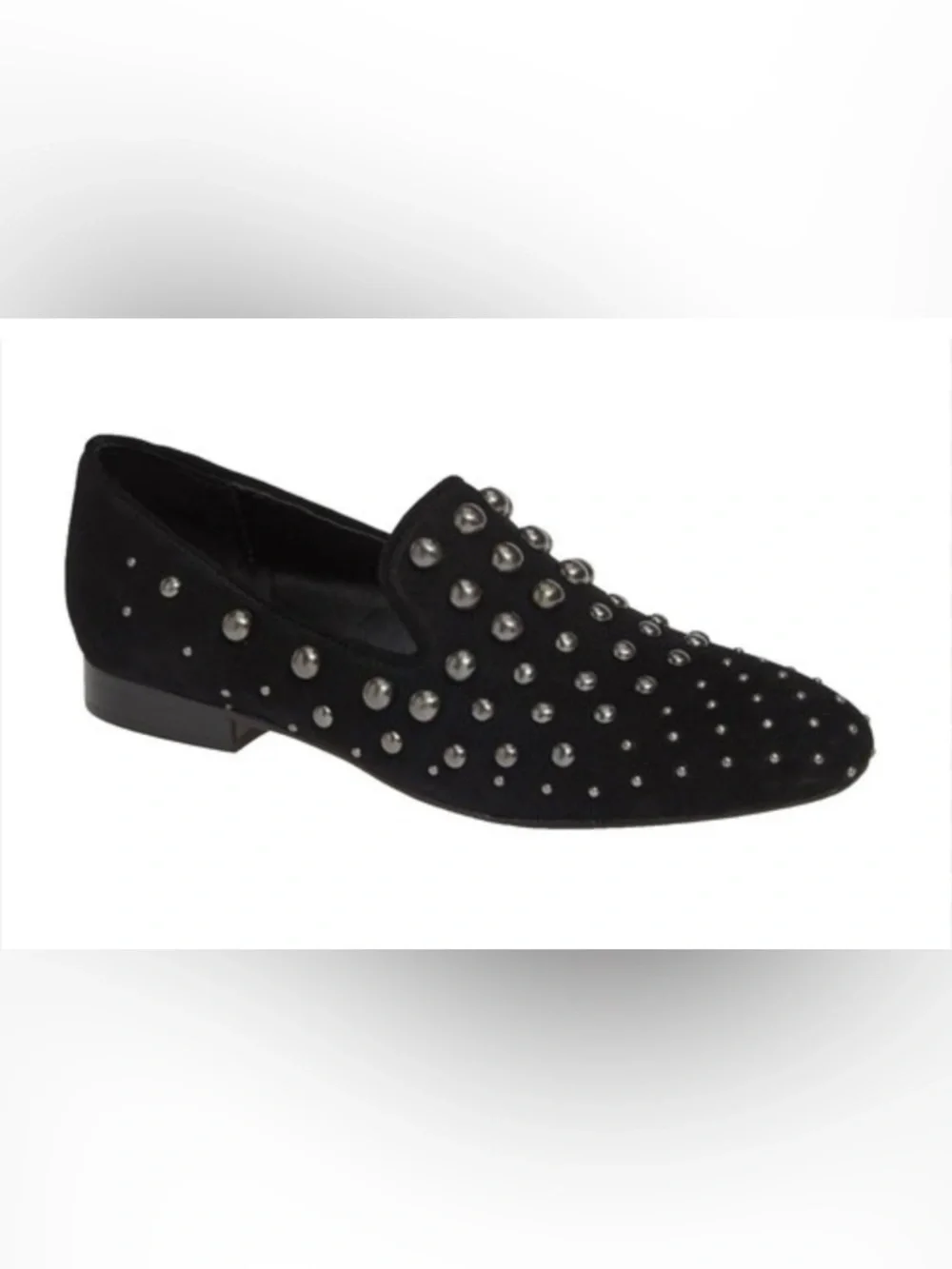 Donald Pliner Loafers Suede Studded Women Sz 7.5 Black Slip On Flats Bikercore